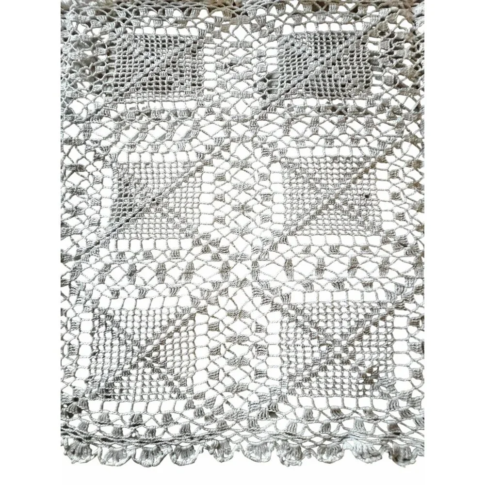 Hand-Crocheted White Lace Table Runner Dresser Scarf Shawl 51x17 Granny core VTG